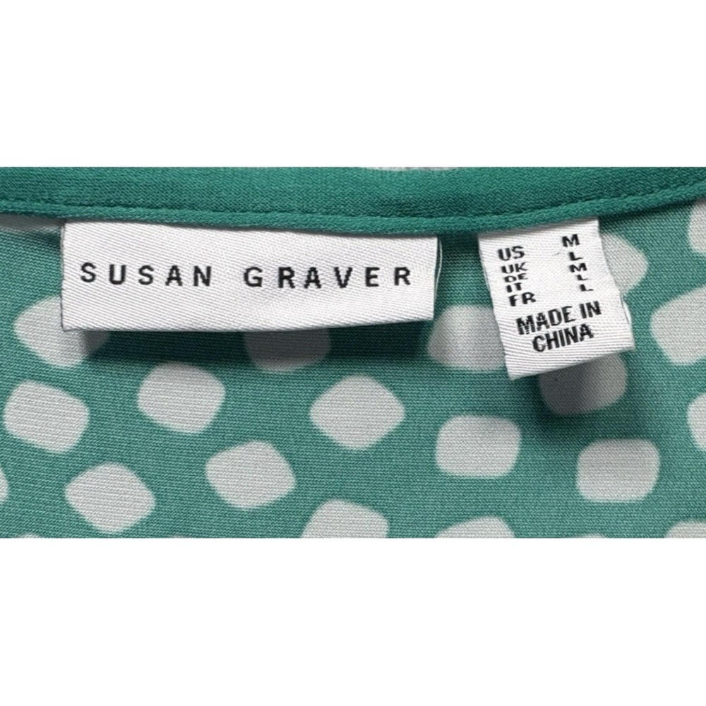 Susan Graver Medium Liquid Knit Top Green White Short Flutter Sleeves Office - Picture 4 of 9